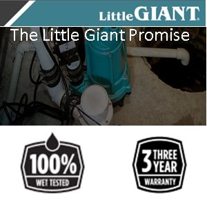 Little Giant Sump Pump Company promises that each pump is tested and has a 3 year warranty
